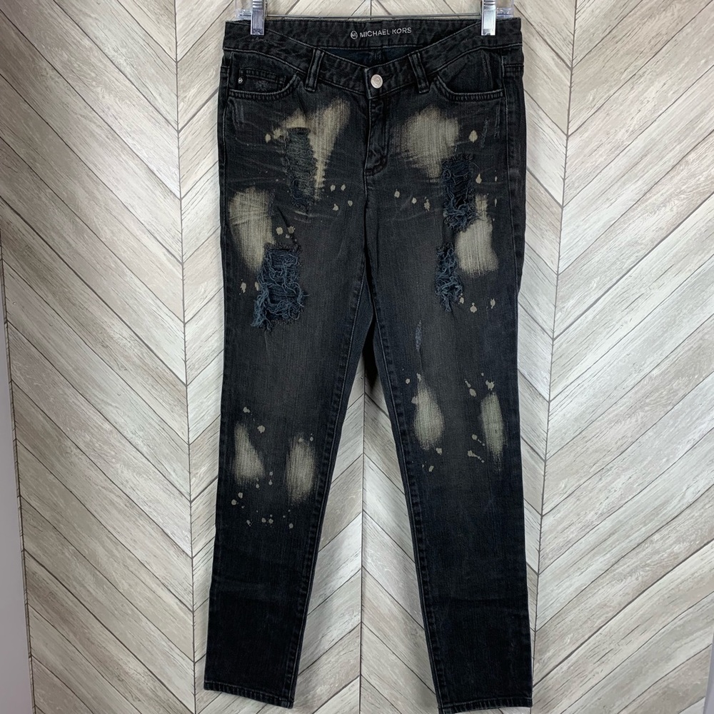 Michael Kors black distressed bleached jeans Sz 8